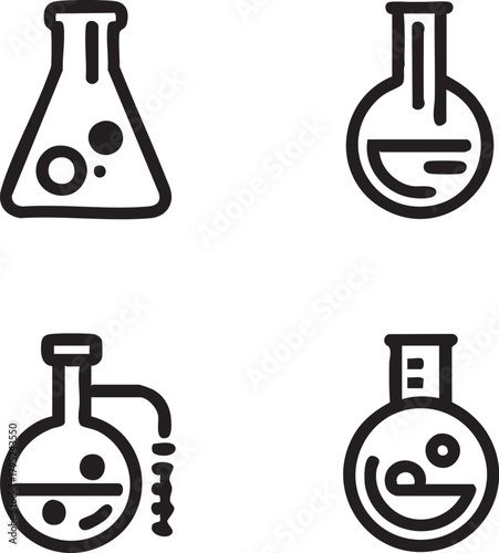 Science lab beaker and flask vector icons - chemistry equipment set eps silhouette