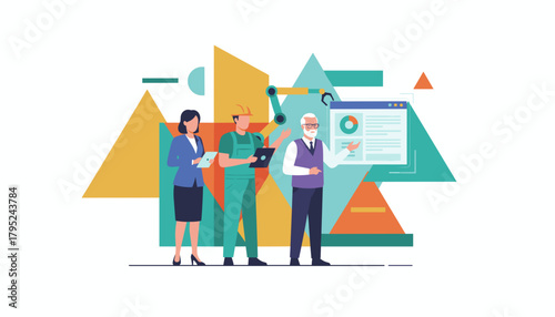 Collaboration across roles business industry and technology teamwork illustration