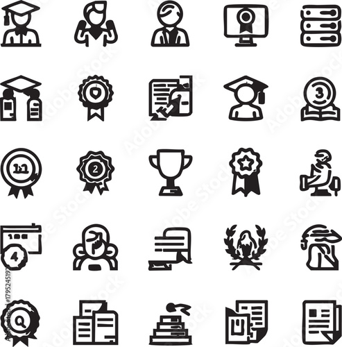Education, awards, and achievement icon set - vector graphics for learning and success eps silhouette