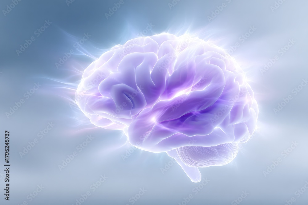 Fototapeta premium Brain's Brilliance: An illuminated, ethereal rendition of the brain, radiating with energy, symbolizing intellect, thought, and cognitive function.