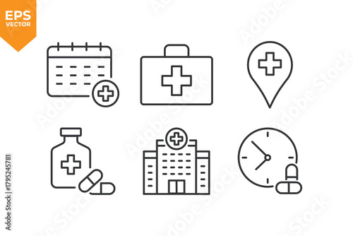 Set of line icons Medical, Healthcare. Outline icons collection stock illustration stock illustration