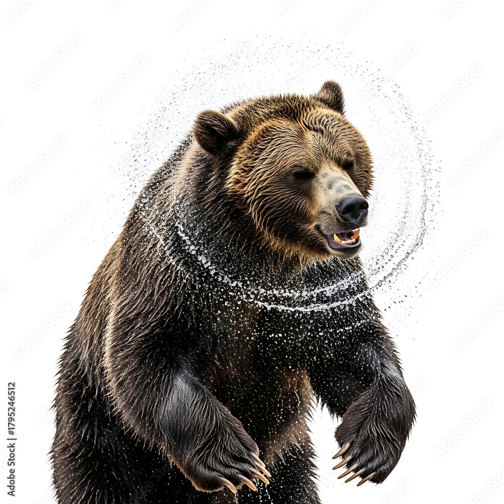 Fototapeta premium Majestic grizzly bear standing tall against a white background
