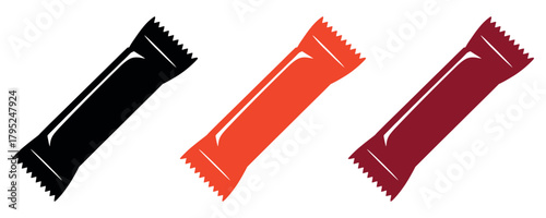 Delicious candy bar wrappers in black, orange, and red bring sweet cravings and vibrant marketing possibilities for your brand.