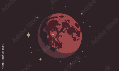 Full moon with craters and stars flat design vector illustration