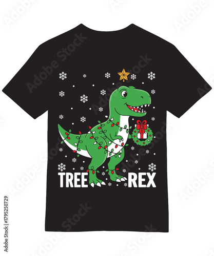 Tree-Rex Dinosaur Christmas Lights T-Shirt Design