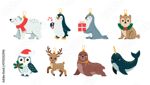 Festive Wildlife: An array of adorable animal ornaments, each adorned with seasonal embellishments, ready to bring cheer and charm to holiday decorations.