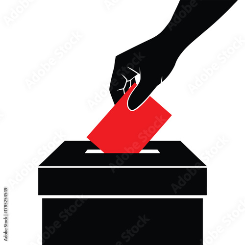 Silhouette of a hand casting a red ballot into a black voting box