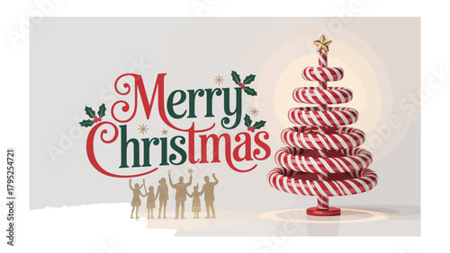 Christmas Cheer & Festive tree: Merry Christmas message along with abstract tree and people silhouettes creates a joyful holiday scene, embodying seasonal goodwill. 