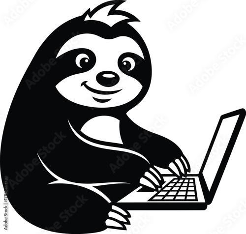 Sloth using laptop vector illustration animal cartoon programmer icon eps silhouette