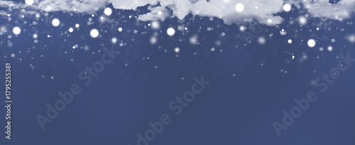Night sky. Clouds with snowflakes and stars. Christmas star. Moon at night