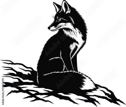 Black and white fox illustration vector drawing wildlife animal art eps silhouette