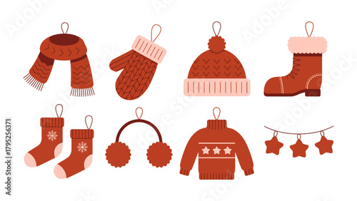 Cozy Christmas Collection: A charming arrangement of festive accessories, each exuding warmth and holiday cheer, perfect for decorating or gifting.