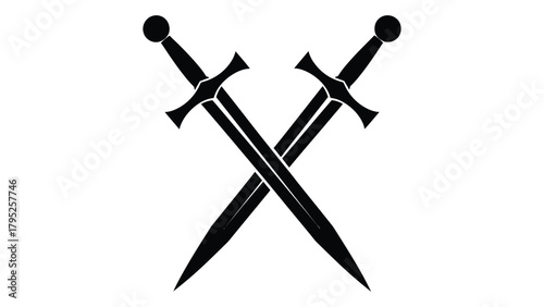 Crossed swords silhouette isolated on white background, Vector