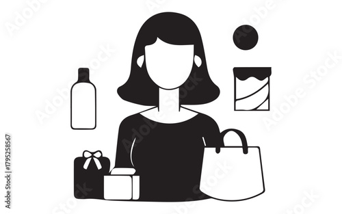 Vector illustration of woman shopping cosmetics beauty products and gifts