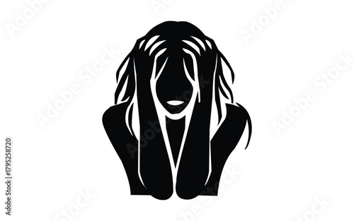 Woman in despair silhouette with hands on head expressing stress emotion