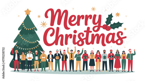 Holiday cheer and unity: A festive group stands together in jubilant spirit, the essence of the season with warmth and togetherness.