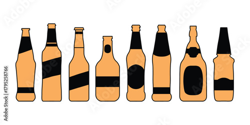 Beer Bottle Silhouette Set. Beverage Bottle Vector Collection