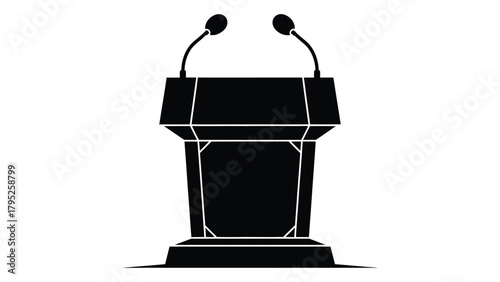 Podium with dual microphones silhouette isolated on white background, Vector