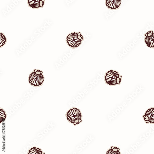 Iconic pilgrims shell for Santiago de Compostela camino pilgrimage road in Spain, Europe. Seamless vector pattern of black and white motif for religious christian travel. St James the greater cross. 