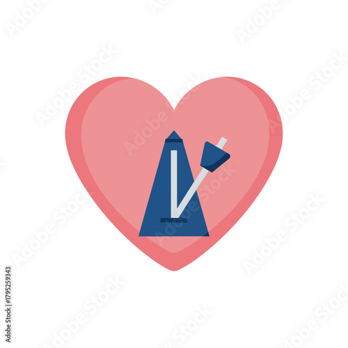 Metronome inside a heart symbol representing music and love  