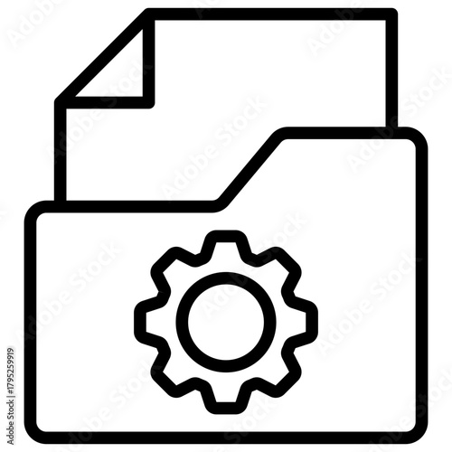 File Settings Outline Icon Design Vector - folder with a document and gear, symbolizing file settings, configuration, or document management options