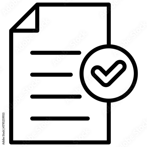 Document Approved Outline Icon Design Vector - document with a checkmark symbol indicating approval, confirmation, or successful verification