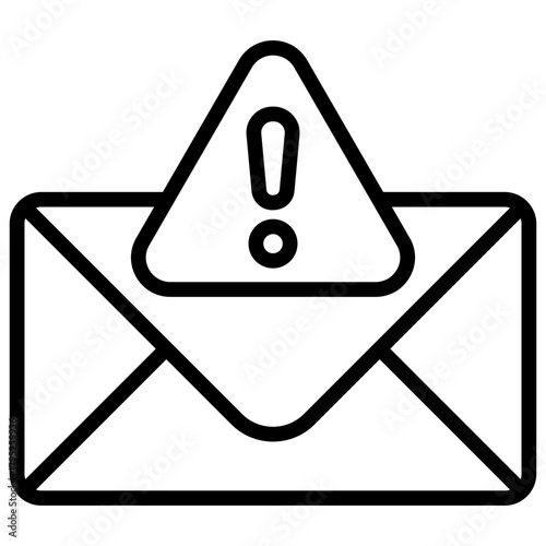 Warning Mail Outline Icon Design Vector - envelope with an exclamation mark representing an alert email, warning message, or urgent notification
