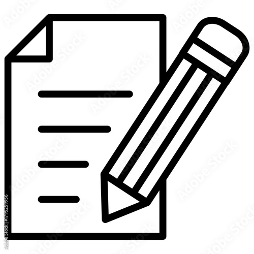 Document Editing Outline Icon Design Vector - paper sheet with a pencil symbolizing writing, editing, content creation, and documentation tasks
