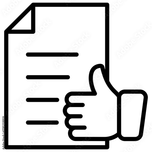 Document Like Outline Icon Design Vector - document with a thumbs-up symbol indicating positive review, recommendation, or approval