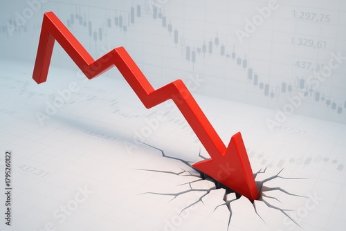 Red arrow crashing through financial graph, market crash, stock decline, economic downturn