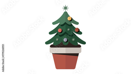 Festive Decoration: a stylized Christmas tree in a charming pot, a cheerful emblem of holiday tradition. This design conveys the simple joy of decoration, ideal for seasonal greetings.