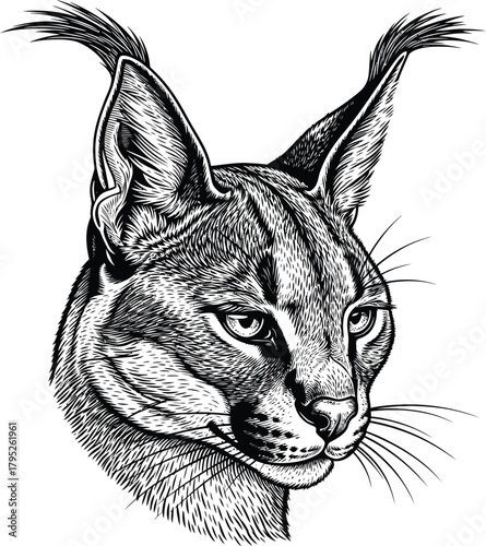 Caracal cat drawing vector illustration feline african wild cat art eps silhouette