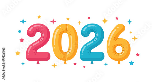 Colorful Balloon Numbers Forming 2026 for New Year Celebration.