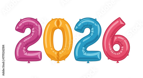 Colorful Balloon Numbers Forming the Year 2026.