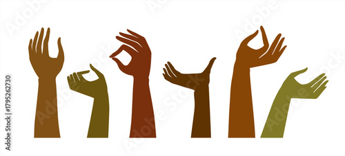 Hand gestures silhouette collection, showing various hand movement poses and reaching hands for design.