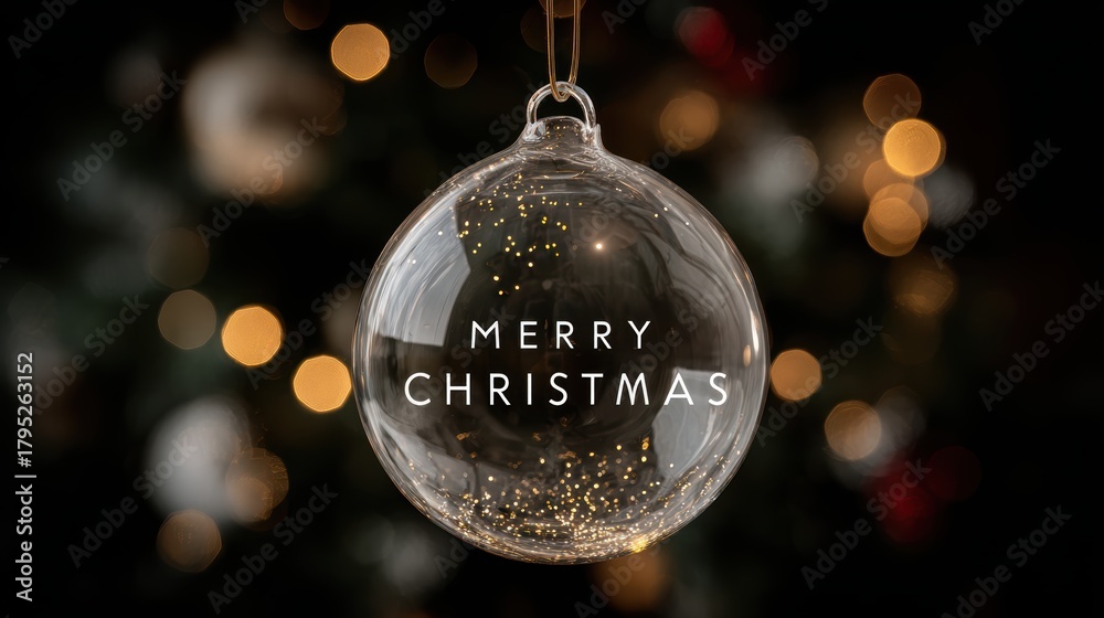 Naklejka premium Elegant Christmas ornament with Merry Christmas text and bokeh background