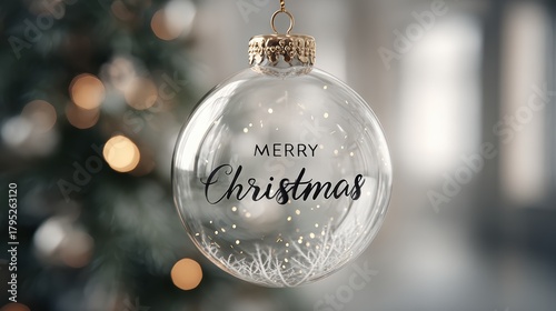 Elegant Christmas ornament with Merry Christmas message and festive bokeh background