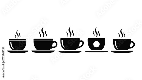 Hot beverage cup silhouettes with steam isolated on white background, Vector
