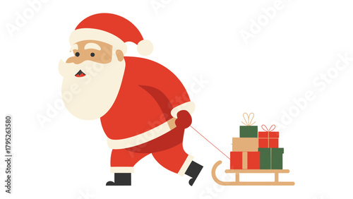 Santa's Christmas Delivery: A jolly figure in a red suit trudges through the snow, pulling a sleigh overflowing with gifts, spreading holiday cheer and goodwill.