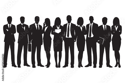 Professional team of diverse business people standing together in silhouette representing unity and corporate success