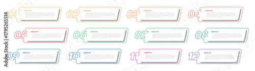 Bullet points number set from 1 to 12 list markers for process presentation, workflow, business, education, progress
