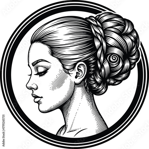 Beautiful woman with elegant updo hairstyle illustration vector art eps silhouette