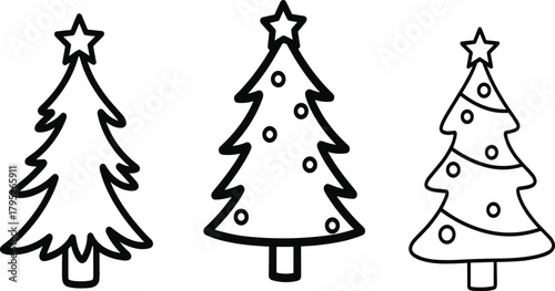Christmas tree vector, holiday tree set, festive tree illustration, ornamented pine, outline tree, garland tree, seasonal clipart, decoration design