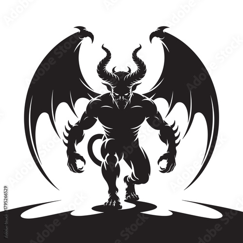 Fearsome winged demon with sharp horns and claws prowling forward with menacing intent, a powerful symbol of darkness and evil