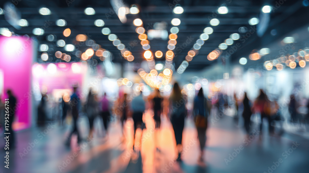 Fototapeta premium Blurred people walking in busy convention hall