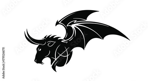 Fierce winged bull with horns and tribal markings, a powerful mythical creature silhouette