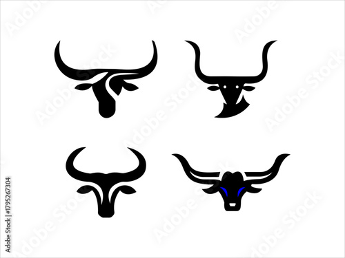 Bull head vector minimalist illustration features two abstract black animal designs on a crisp white background