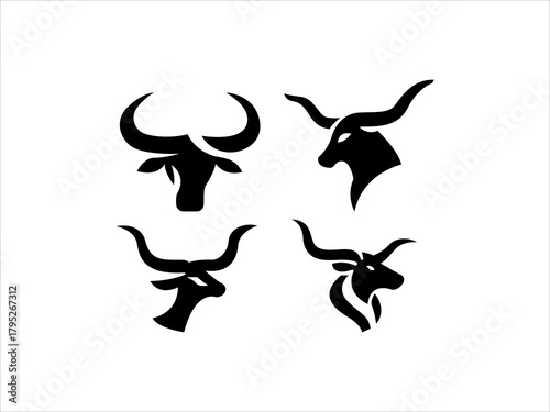 Bull head vector minimalist illustration features two abstract black animal designs on a crisp white background