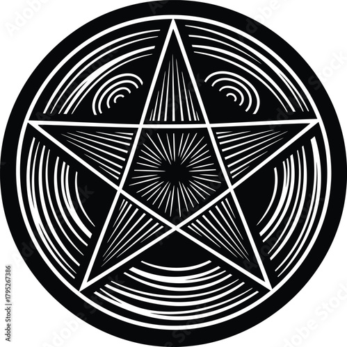 Pentagram symbol illustration, wicca pagan witchcraft occult star design eps silhouette