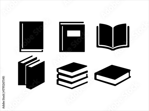 Collection of books in various orientations and formats on white background
